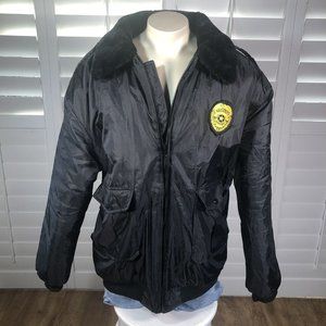 First Class Mens Black Fur Collar Security Officer Fire Bomber Jacket 4XL Nylon